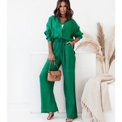Fashion Casual  Shirt Collar Solid Color  Two Piece Set