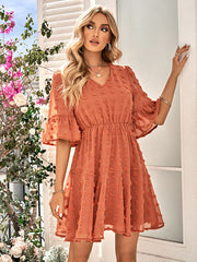 Vacation A-Line Loose Solid Color V-Neck Mini Dress