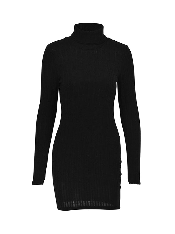 Solid Color Bodycon High Waisted High Neck Mini Dresses