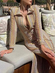 Multicolor Hollow Long Sleeves Bohemia Maxi Dresses