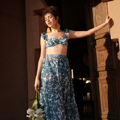 Flaxmaker Blue Dragonfly Printed Swimsuit and Skirt