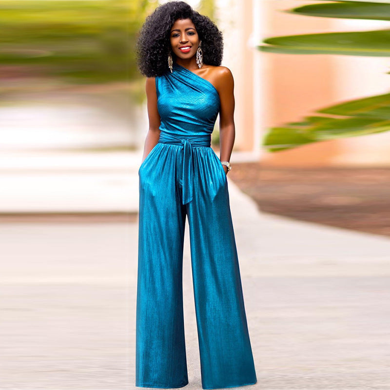 One Shoulder Sleeveless Loose Jumpsuit