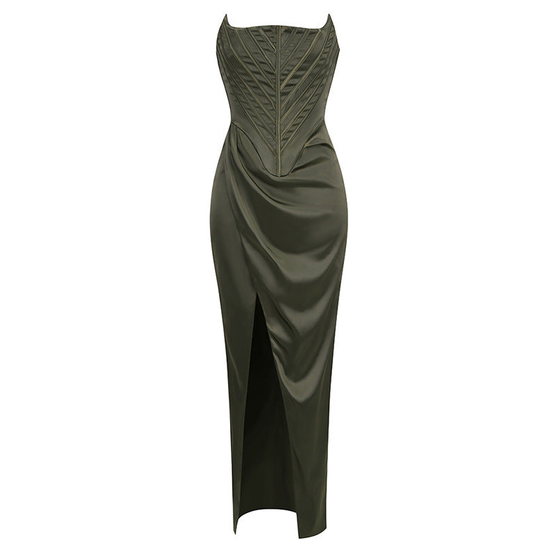 Bandeau Fishbone Slit Dress