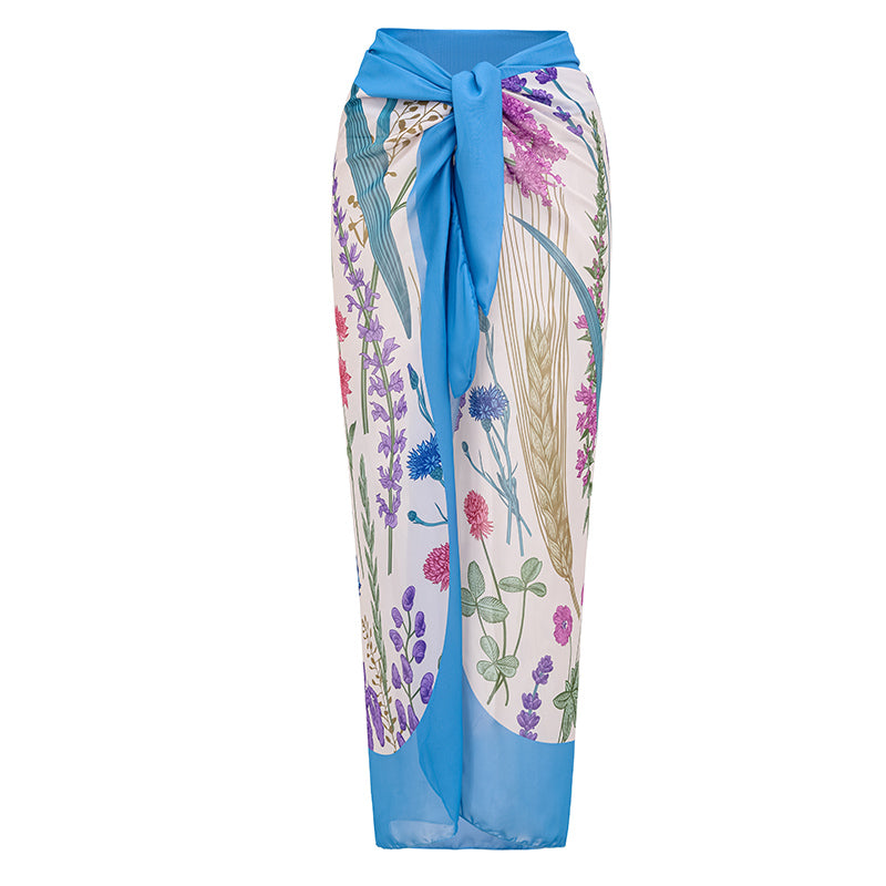 Ruffle Printed  One Piece Swimsuit and Sarong Flaxmaker