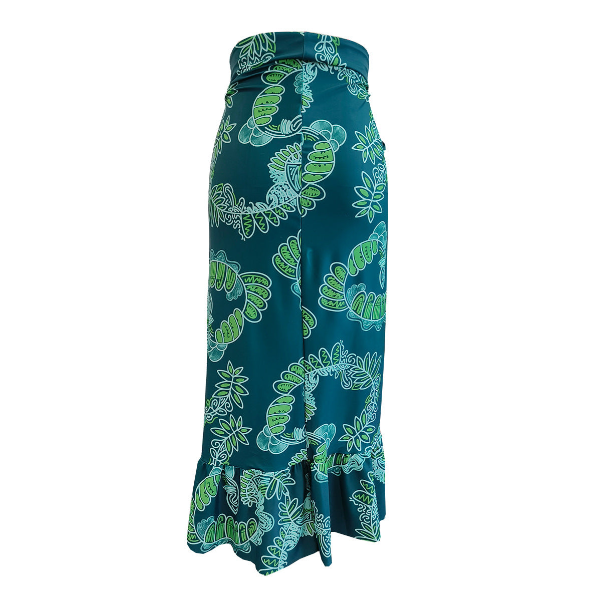 Ruffle Oblique Shoulder  Printed One Piece Swimsuit and Sarong
