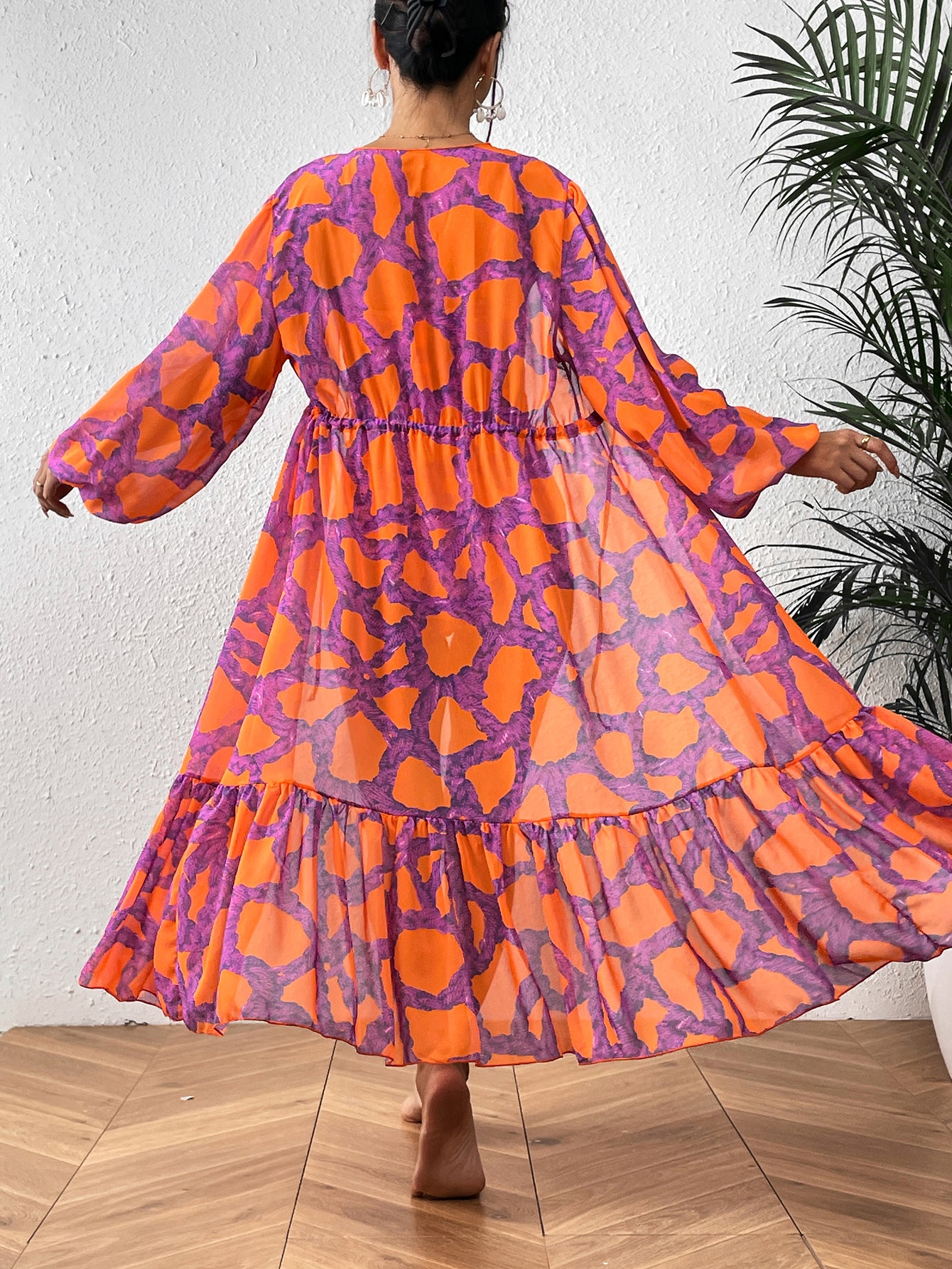 Starfish Printed Cutout One Piece Swimsuit and Cardigan