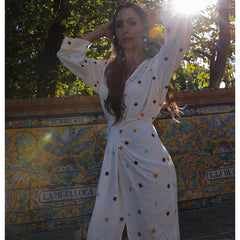 V Neck Embroidery Retro Dress