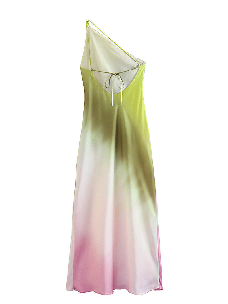 One Shoulder Ombre Printed Dress