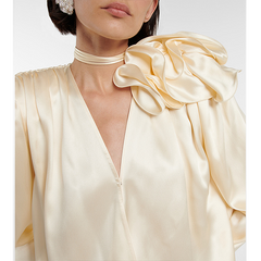 Retro Fashion 3D Flower V Neck Shirt