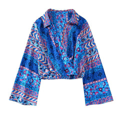 Flaxmaker Fashion Casual V Neck Printed Two Piece Set