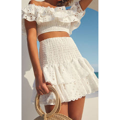 Ruffled Charmeuse Top and Skirt Set