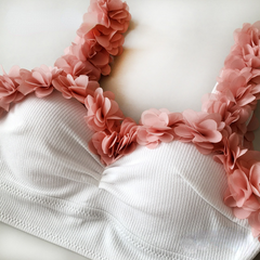 Underwired 3D Flower Applique White Bikini Swimsuit Flaxmaker