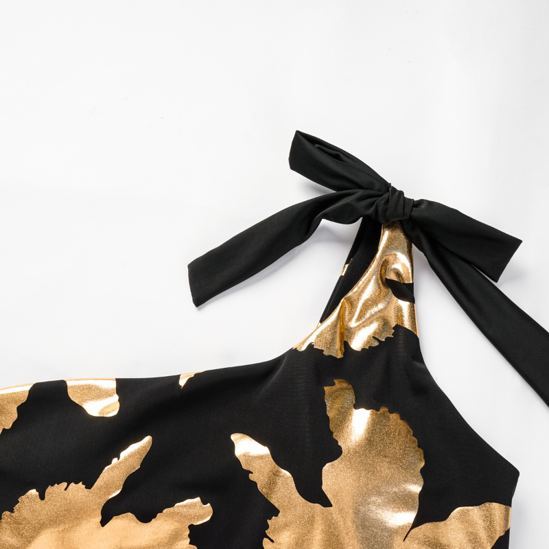Flaxmaker One Shoulder Printed One Piece Swimsuit and Skirt