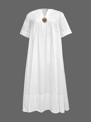 Loose Short Sleeves Solid Color Deep V-Neck Midi Dresses Shirt Dress