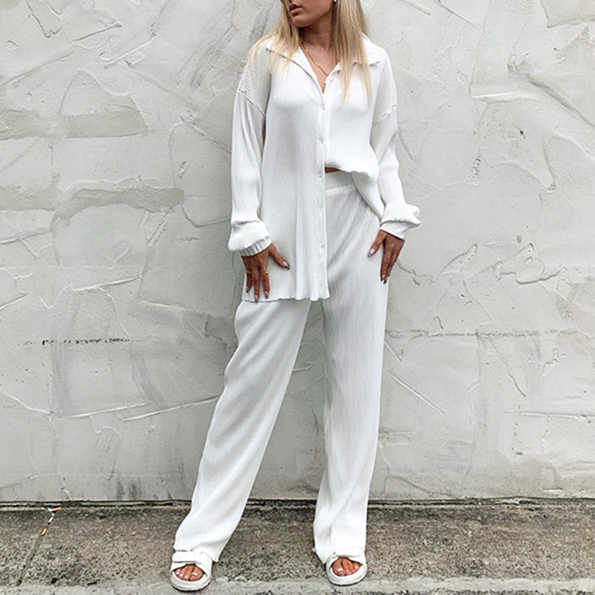 Fashion Casual Solid Color Shirt and Pants