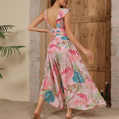 One Shoulder Ruffle Floral Print One Piece Swimsuit and Skirt Flaxmaker