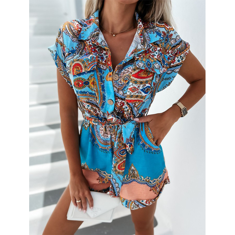 Paisley Printed Lace Up Jumpsuit