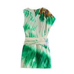 Ombre Printed Sleeveless Green Mini Dress