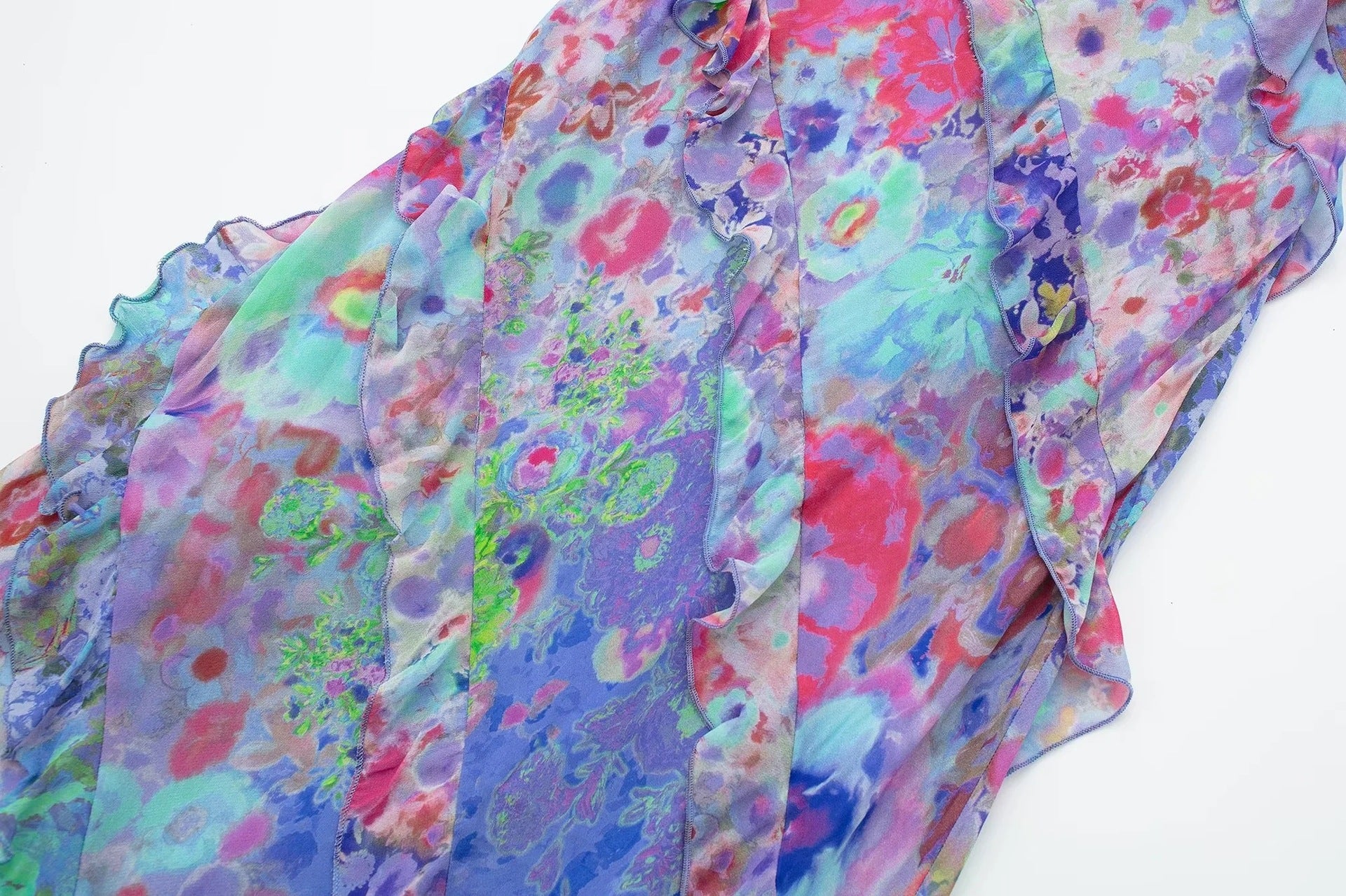 Halter Backless Ruffle Printed Dress