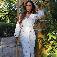 V Neck Embroidery Retro Dress