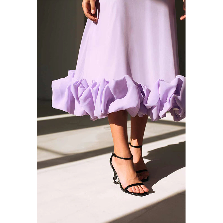 Spaghetti Strap Ruffle Bottom A-Line Midi Dress Flaxmaker