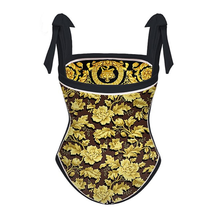 Plus Size Reversible Tie-shoulder One Piece Swimsuit and Sarong(Shipped on Dec 29th)