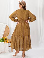 Vacation Puff Sleeves A-Line Printing Deep V-Neck Bohemia Dresses