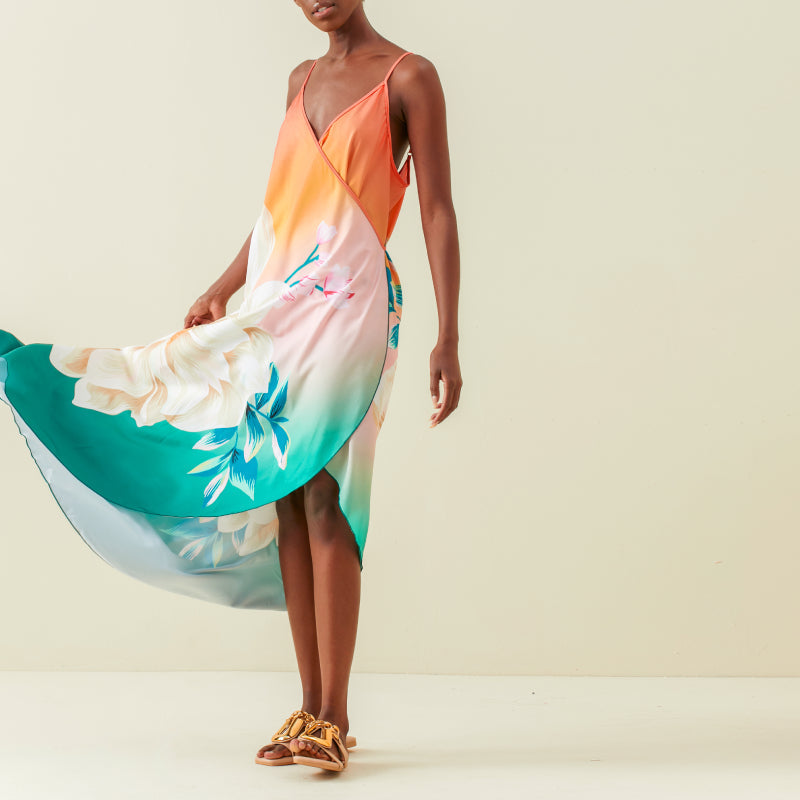 Flaxmaker Color Block Gradient Cutout One Piece Swimsuit and Cover Up