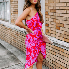 One Shoulder Printed Midi Dress