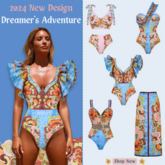V Neck Ruffle Underwired Printed Backless One Piece Swimsuit and Skirt(Shipped on Jan 11th)