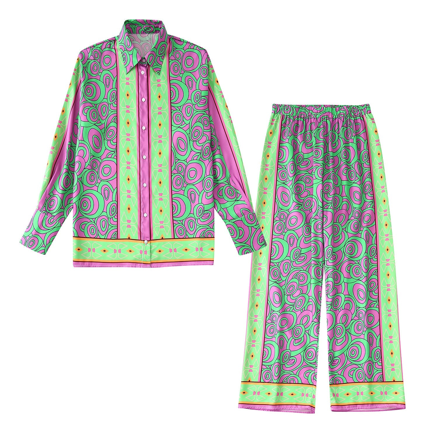 Exotic Style Single-breasted Print Shirt and Bottom