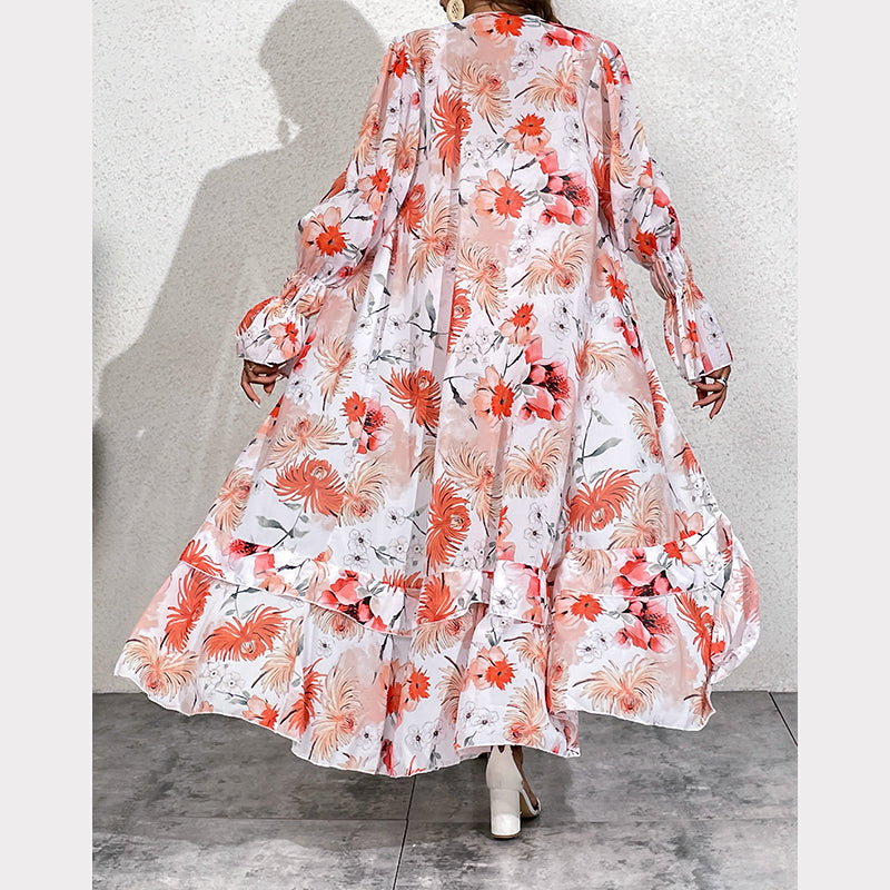 Printed Belt One Piece Swimsuit and Chiffon Cover Up Flaxmaker