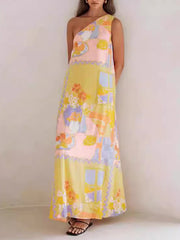 Flower Printed Sleeveless Casual Maxi Dresses