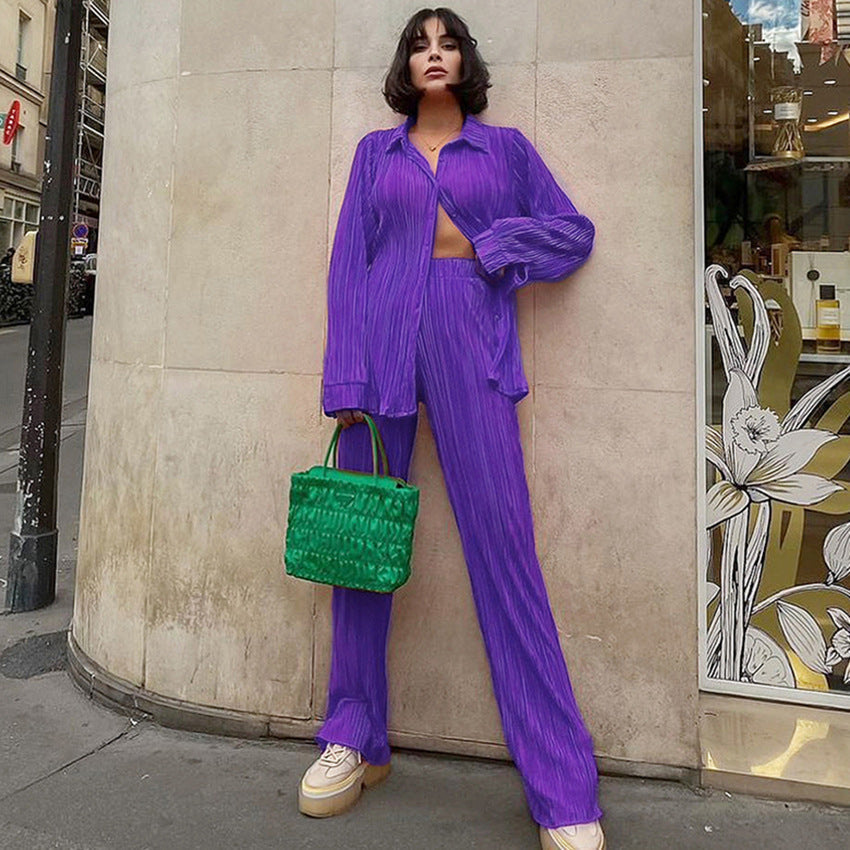 Fashion Casual Solid Color Shirt and Pants