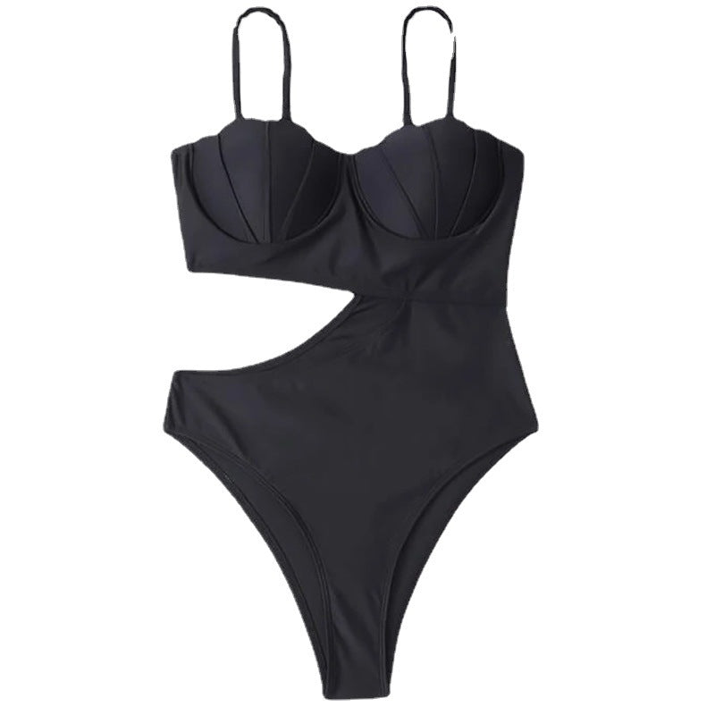 Sling Solid Color Cut Out Bikini Swimsuit