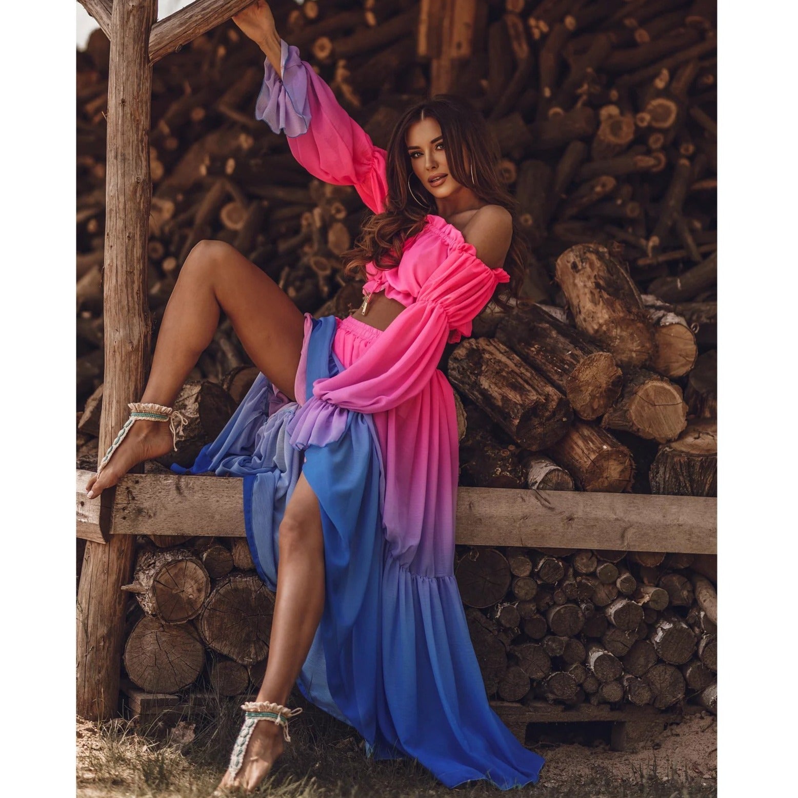 Flaxmaker 2Pack Off Shoulder Top and Cover Up Dress