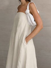 Elasticity Pockets Solid Color Zipper A-Line Loose Tube Maxi Dresses