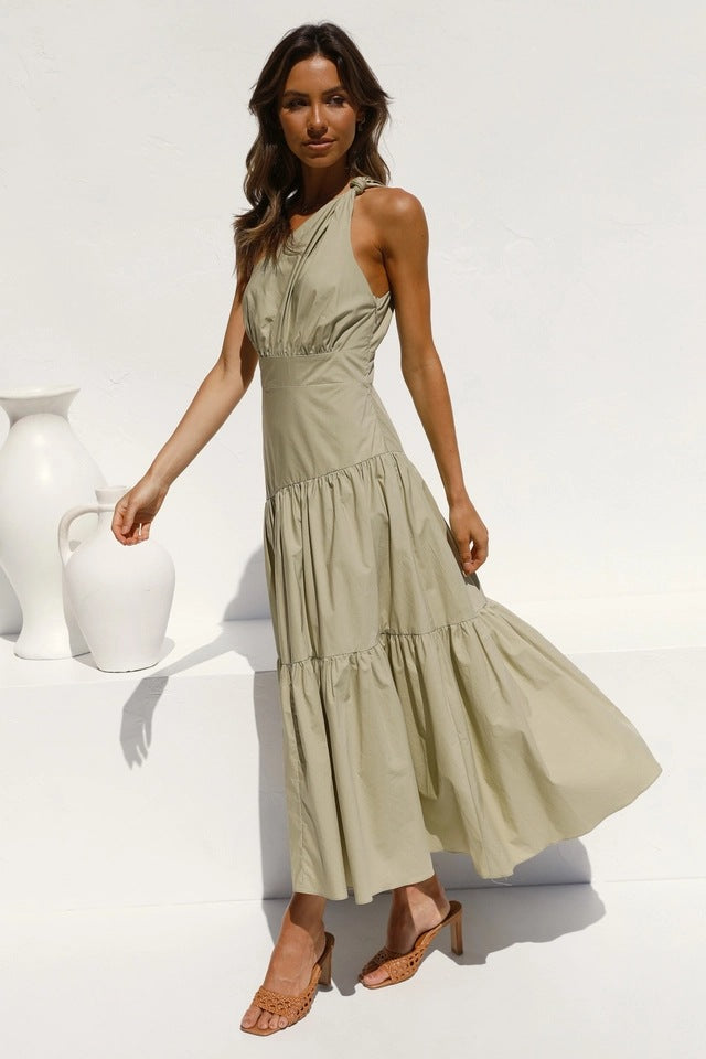 One Shoulder Solid Color Swing Dress