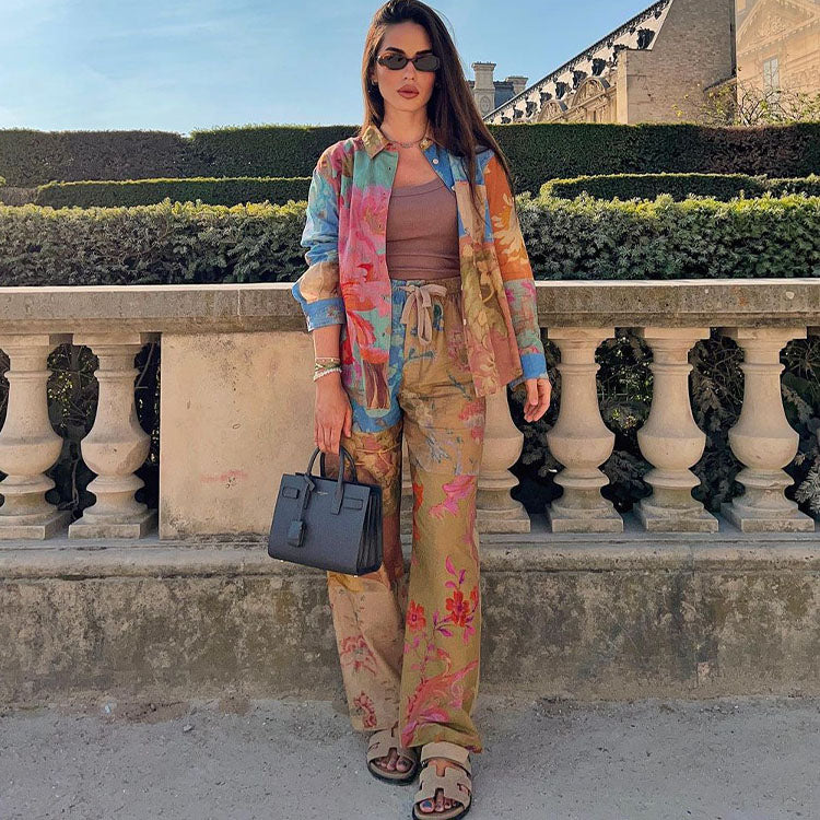 Ethnic Print Shirt and Pants Two Piece Set Flaxmaker