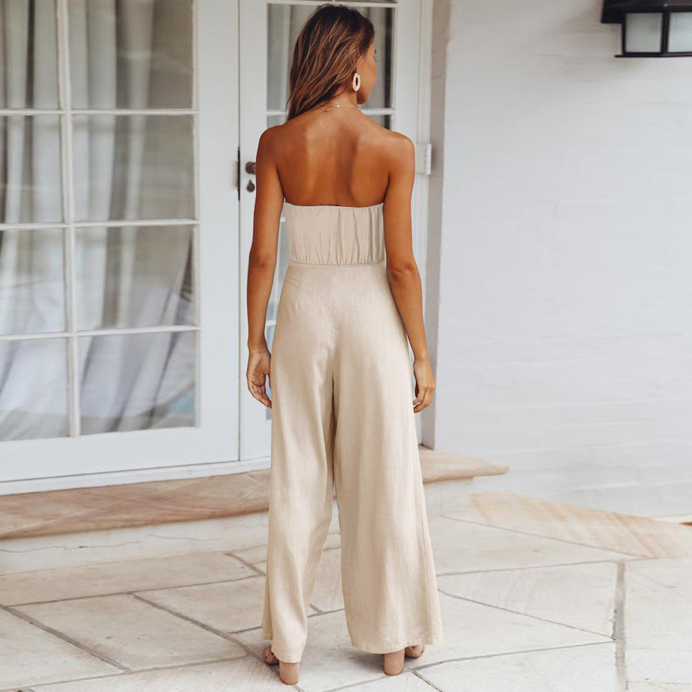 Fashion Bandeau Solid Color  High Waist  Jumpsuit