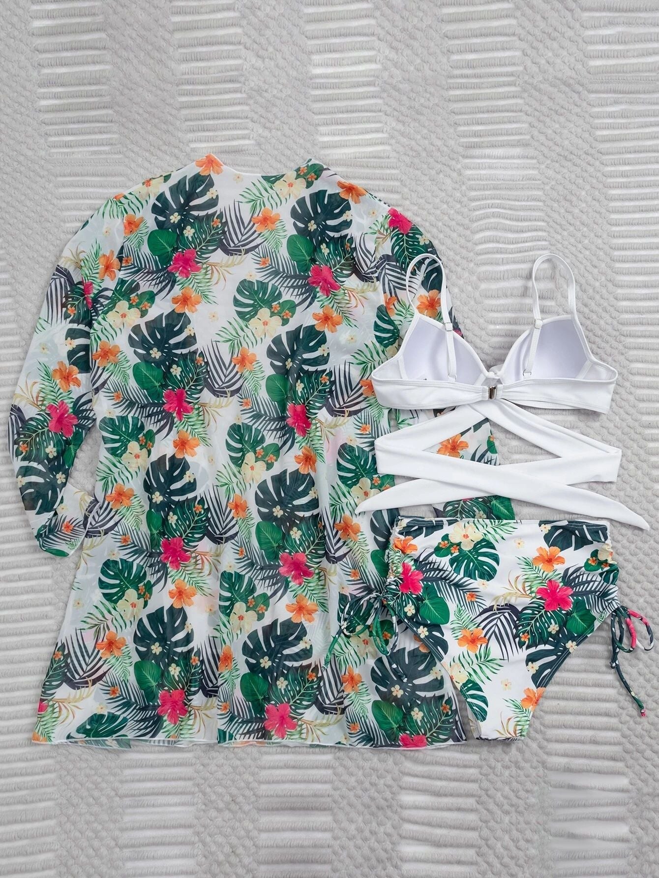 Printed Sexy Bikini Swimsuit and Net Yarn Cover Up