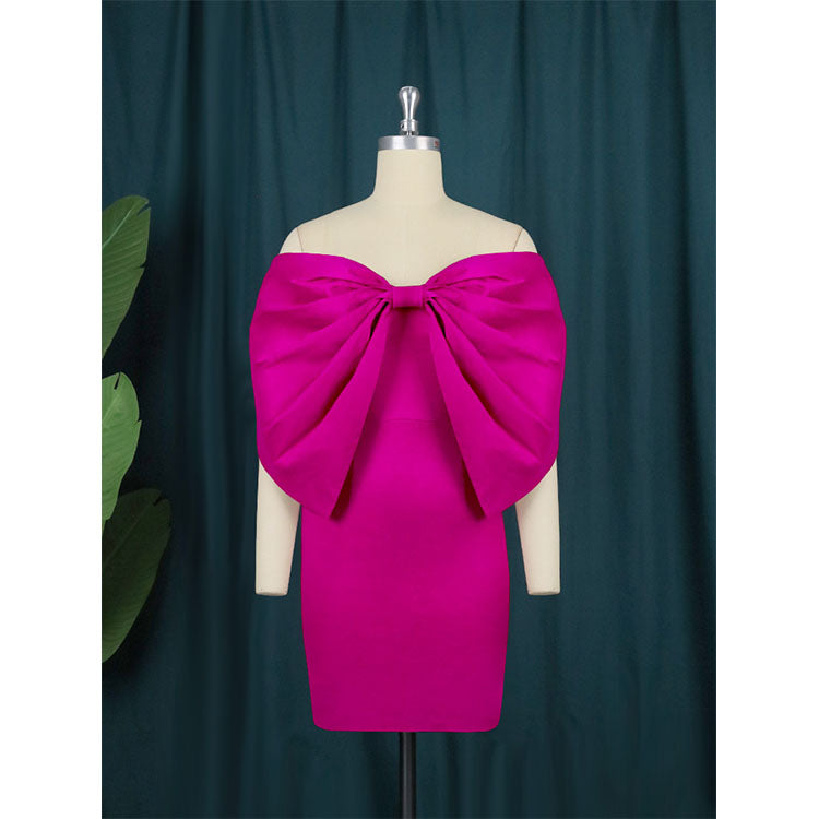 Bandeau 3D Bowknot Pink Mini Dress
