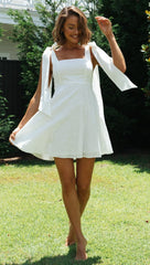 Bowknot Tie-shoulder Solid White Dress