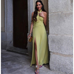 Halter Cross Backless Dress