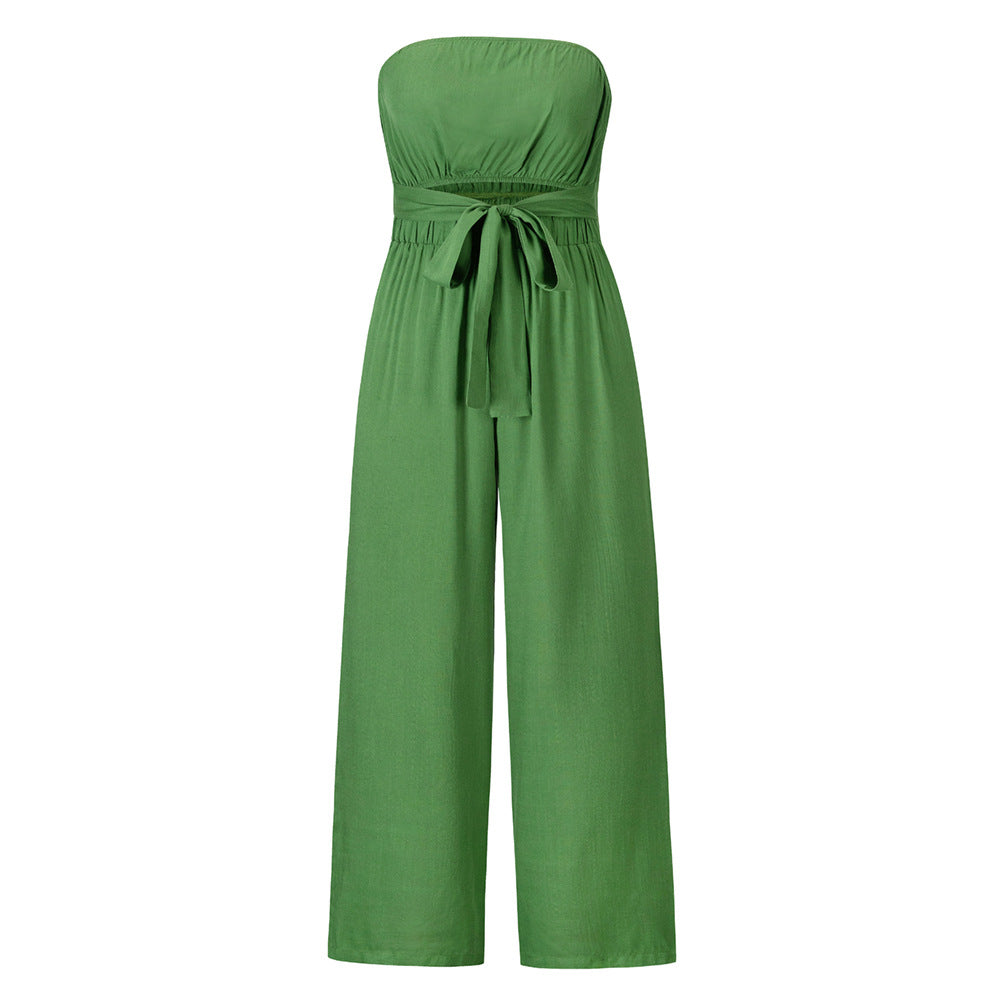 Fashion Bandeau Solid Color  High Waist  Jumpsuit