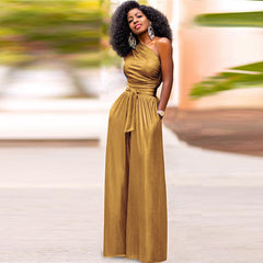 One Shoulder Sleeveless Loose Jumpsuit