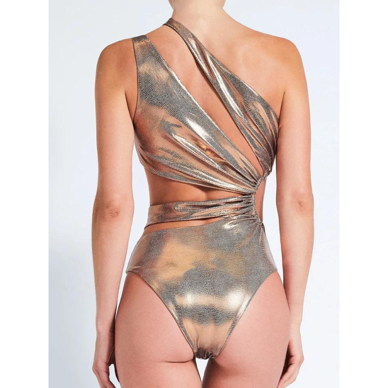 One Shoulder Cutout Glossy Sexy One Piece Swimsuit