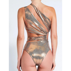 One Shoulder Cutout Glossy Sexy One Piece Swimsuit