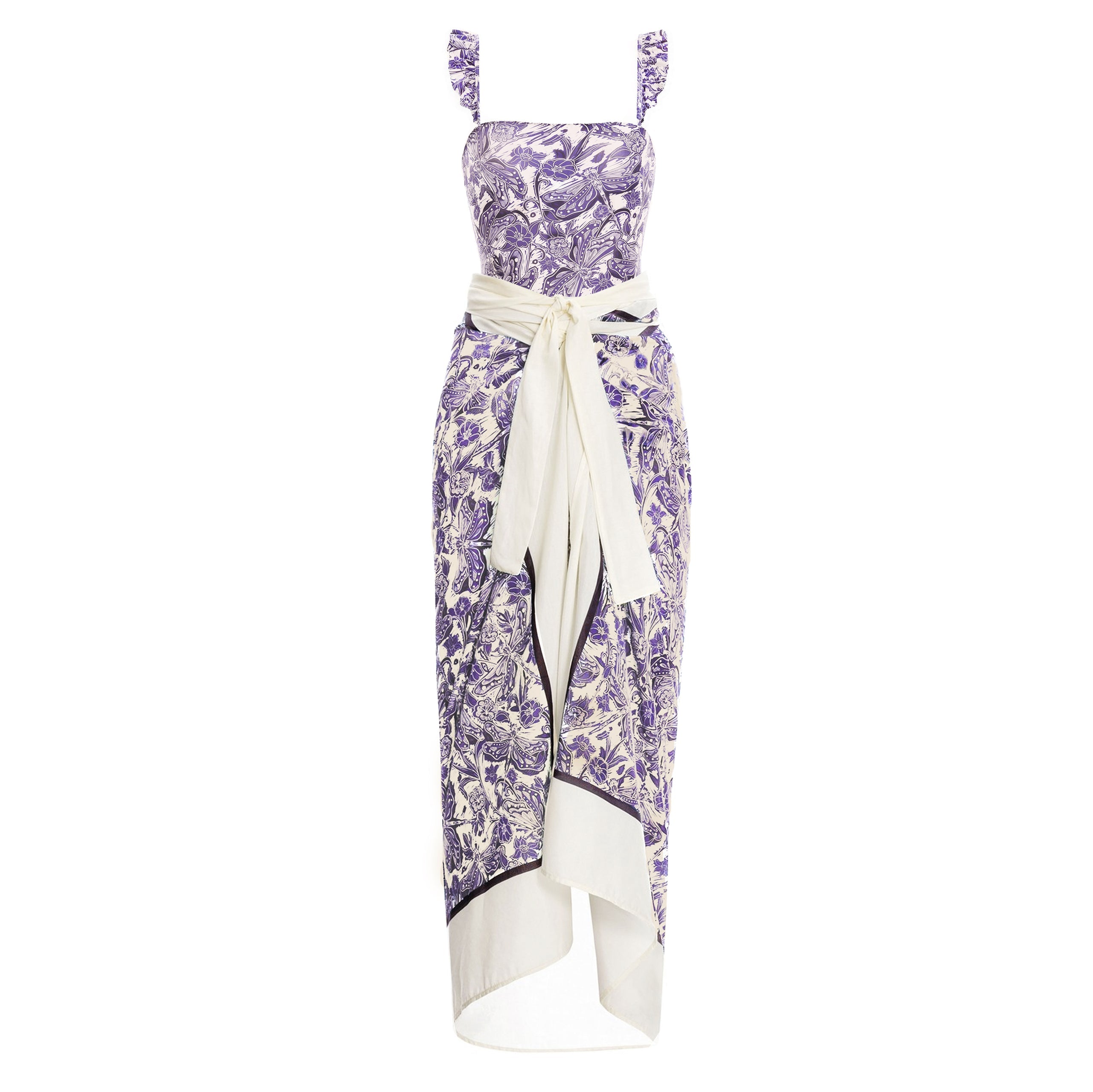 Dragonfly Printed Purple Swimsuit and Sarong Flaxmaker