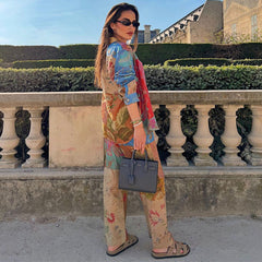 Ethnic Print Shirt and Pants Two Piece Set Flaxmaker